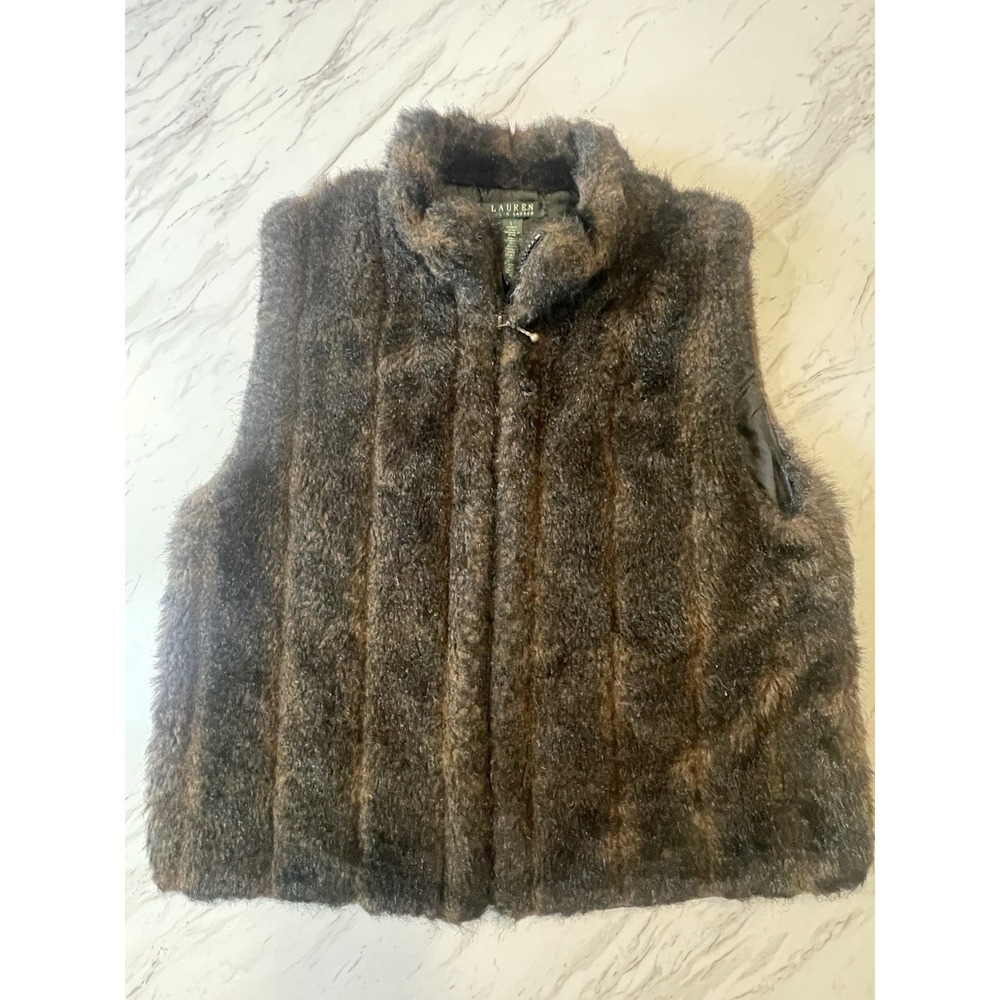 Lauren Ralph Lauren Vintage Brown Faux Fur Vest Size Large.